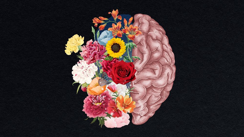 Floral brain desktop wallpaper, mental health background