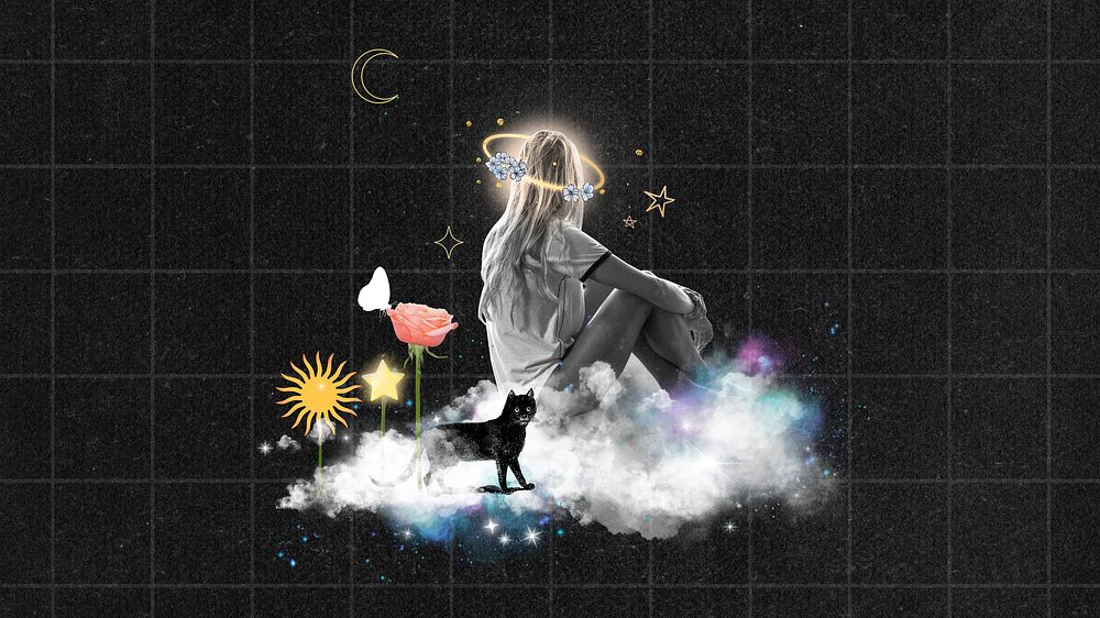Lonely woman desktop wallpaper, dreamy dark background