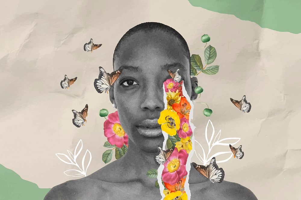 Woman background, mental health collage art design vector