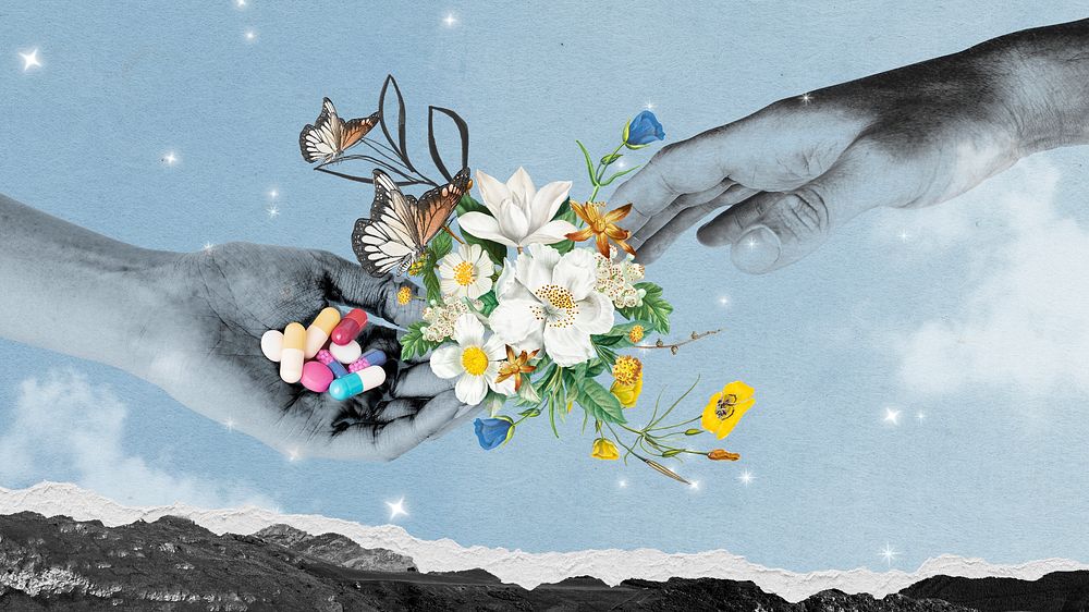 Mental health computer wallpaper, flower & antidepressants background
