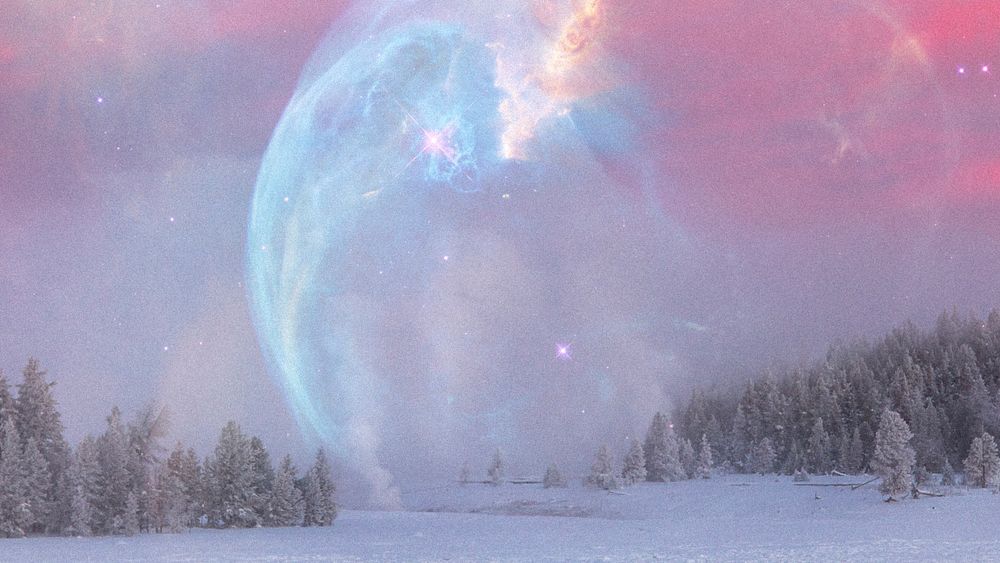 Pink winter landscape desktop wallpaper, aesthetic environment