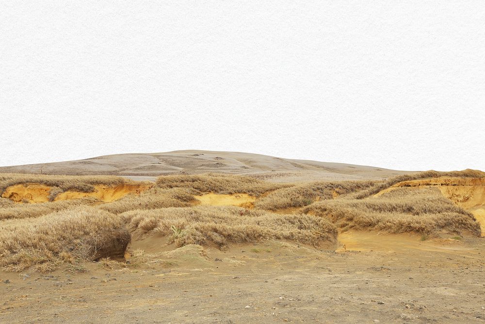 Desert landscape ripped paper border, nature background psd