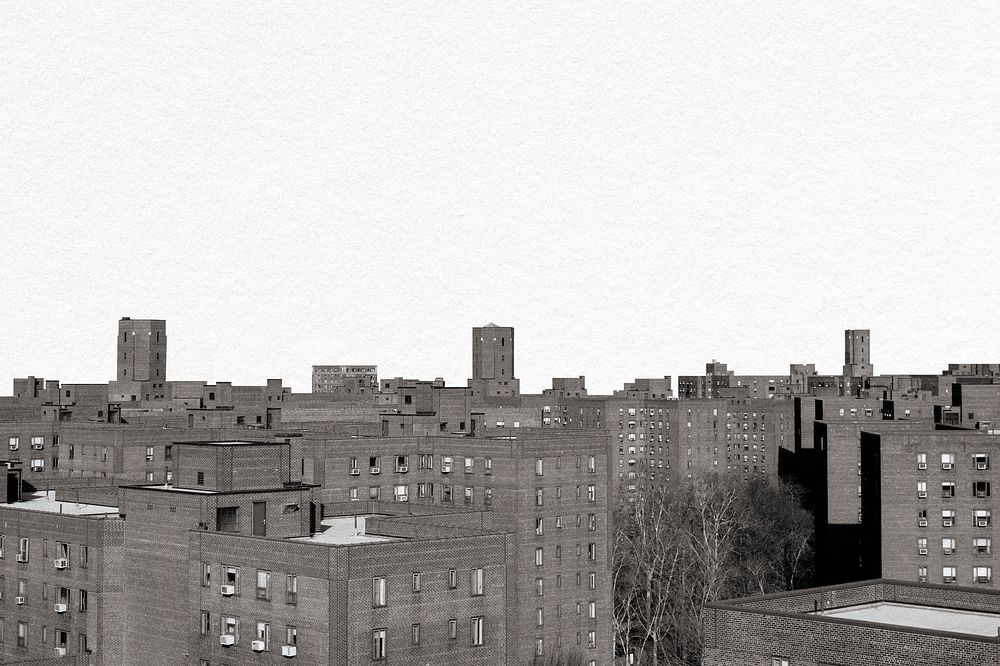 Urban landscape border, grey city buildings background psd