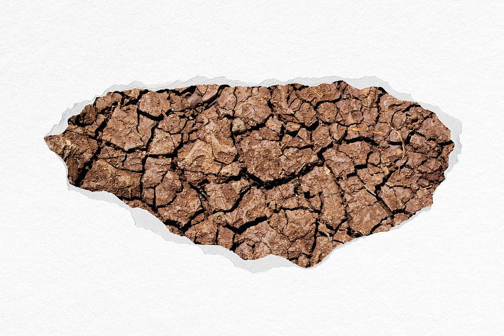 Cracked soil ripped paper collage element psd