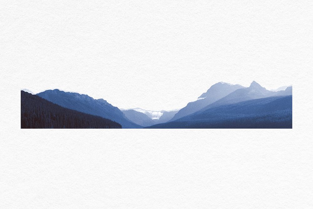 Blue mountains ripped paper border, nature background psd