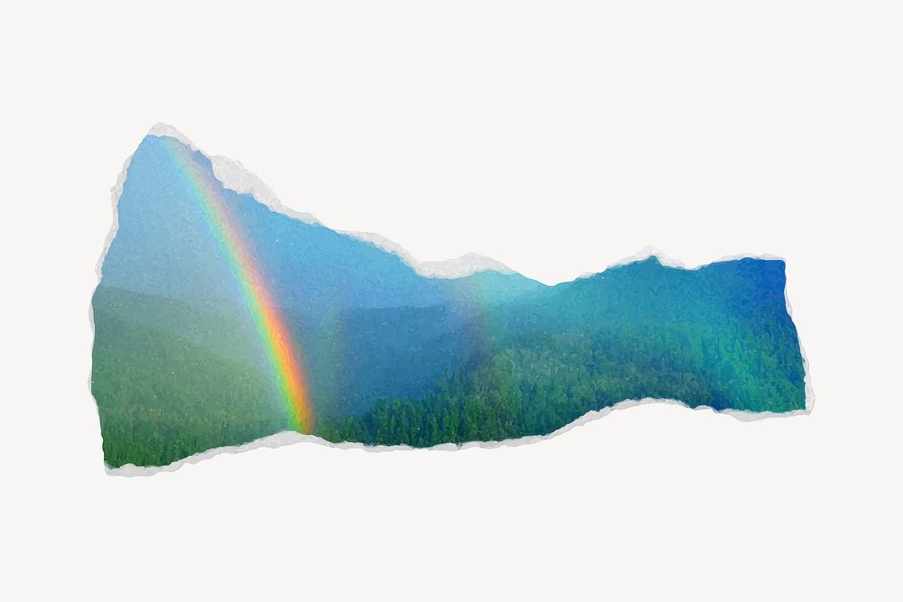 Rainbow view ripped paper border, nature background vector