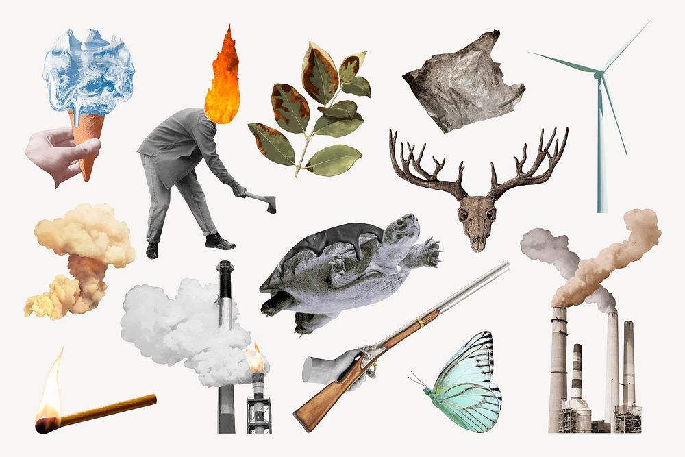 Environment & pollution collage element set vector