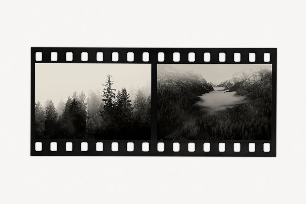 Analog film strip collage element, nature images psd