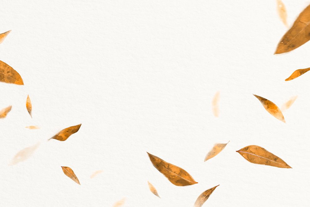 Watercolor autumn background, floating brown leaves border illustration