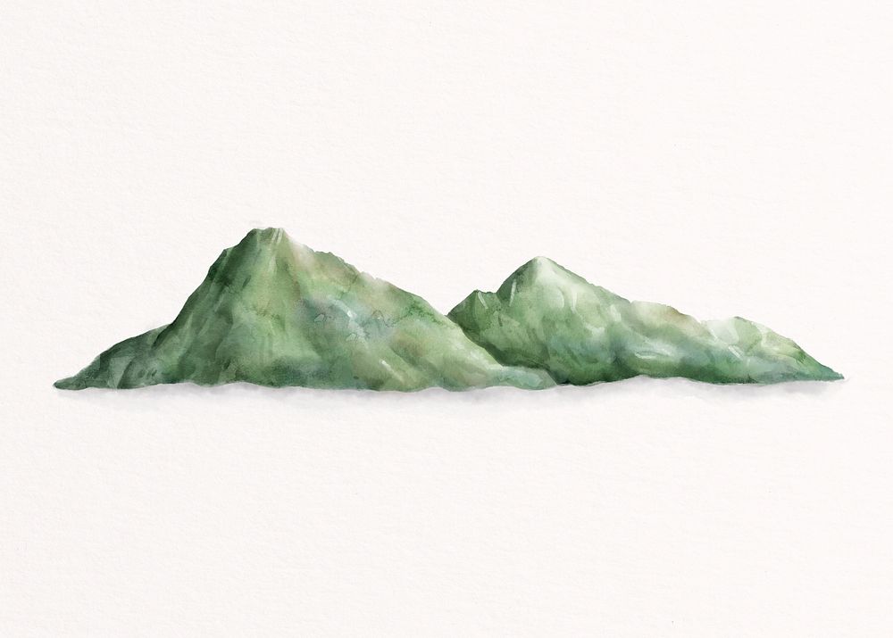 Watercolor green mountains, nature collage element psd