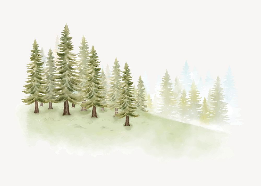 Watercolor pine forest background, nature clipart vector