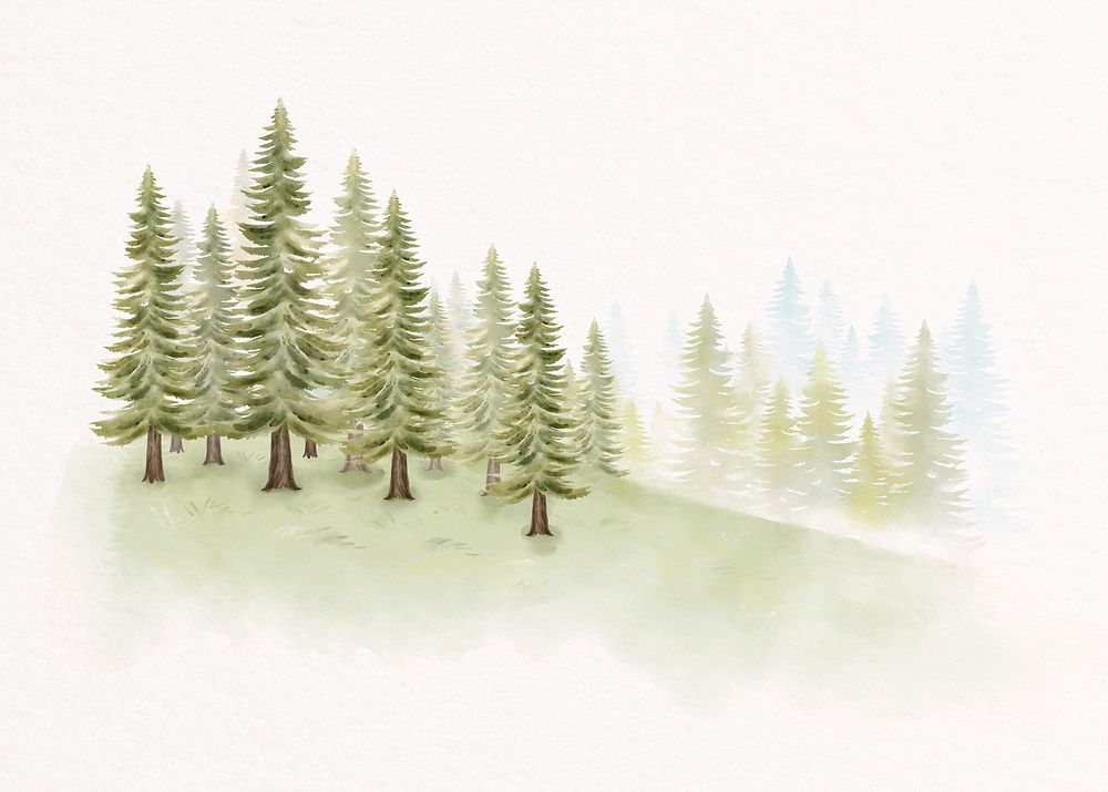 Watercolor forest background, nature clipart psd
