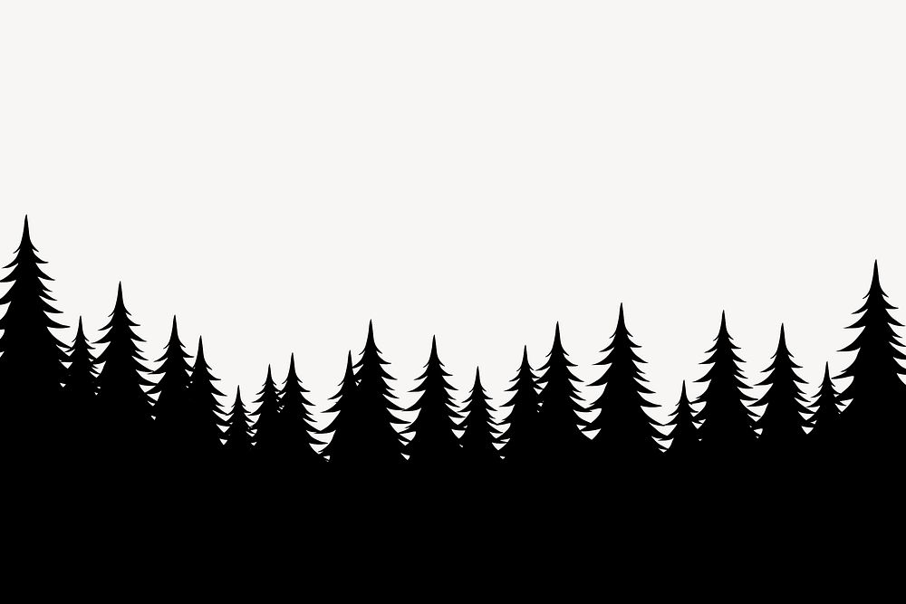Silhouette forest background, pine trees border illustration psd
