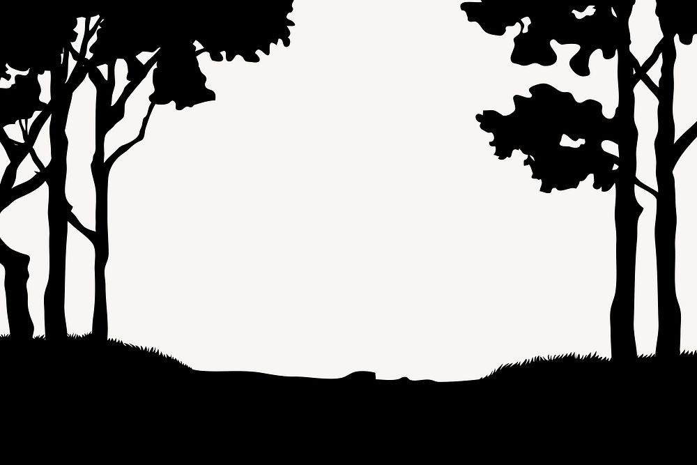 Silhouette nature background, forest border collage element vector