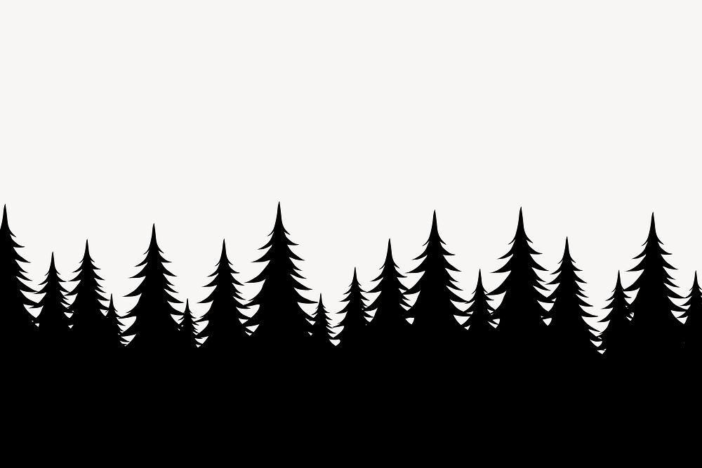 Silhouette pine forest border, beige background