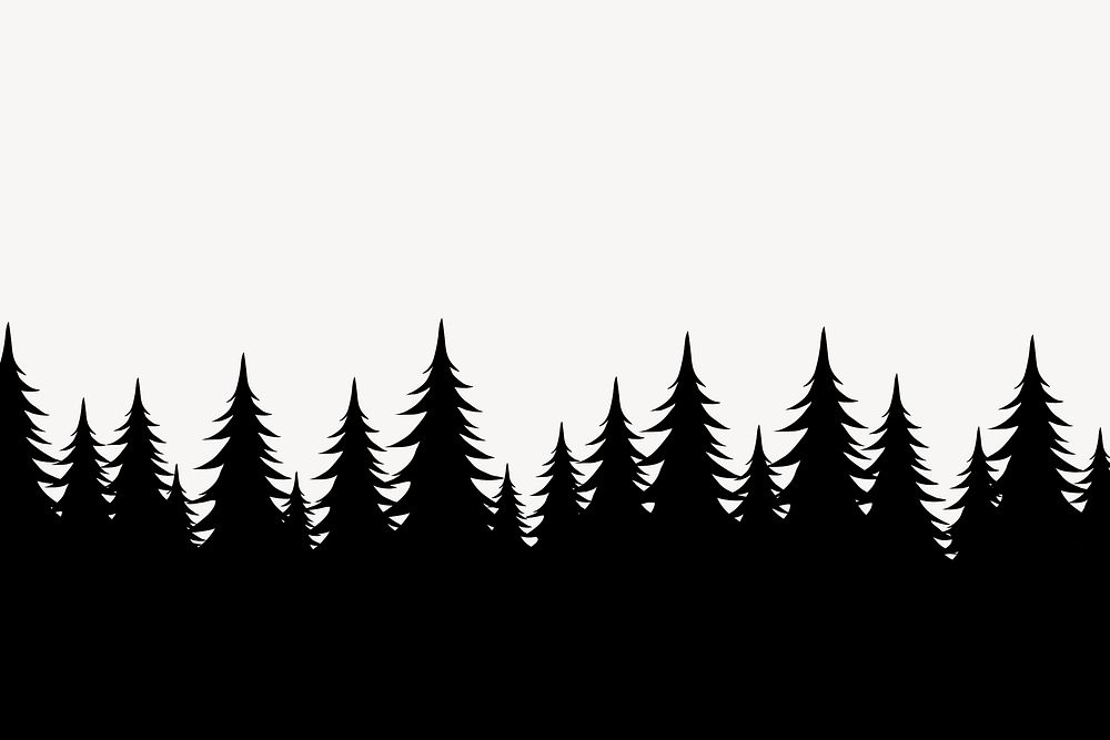 Nature silhouette clipart, black pine forest border psd