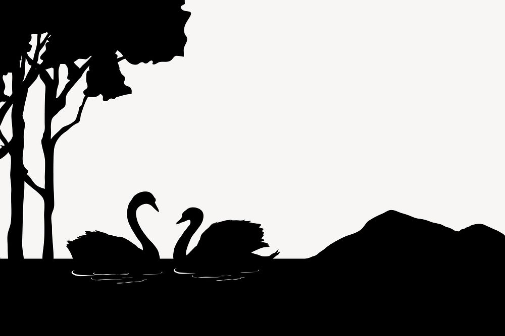 Silhouette swan in lake background, nature border clipart vector