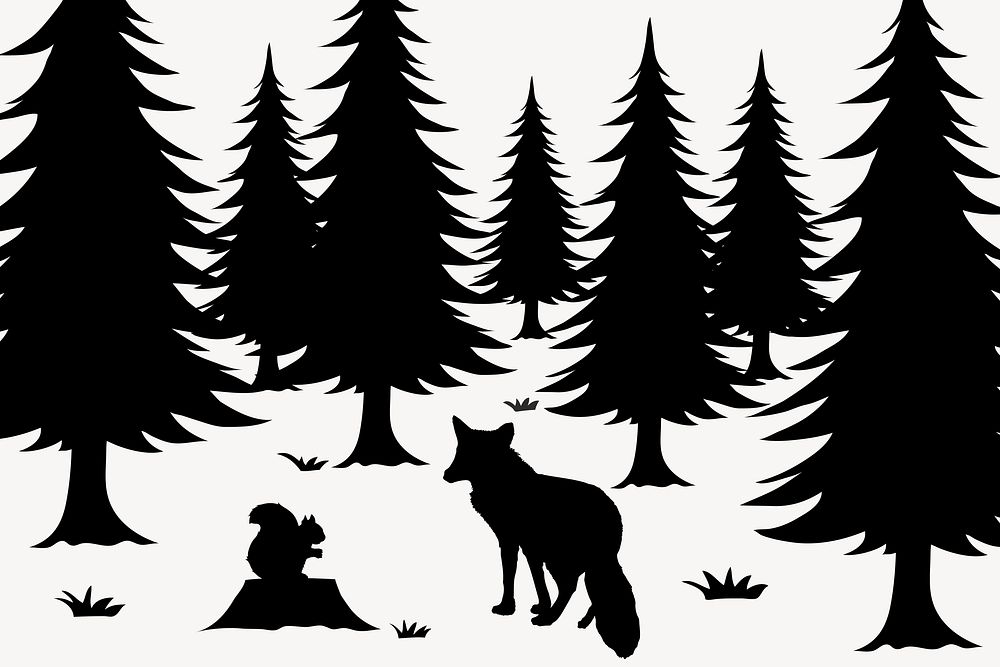 Wildlife silhouette, nature collage element vector