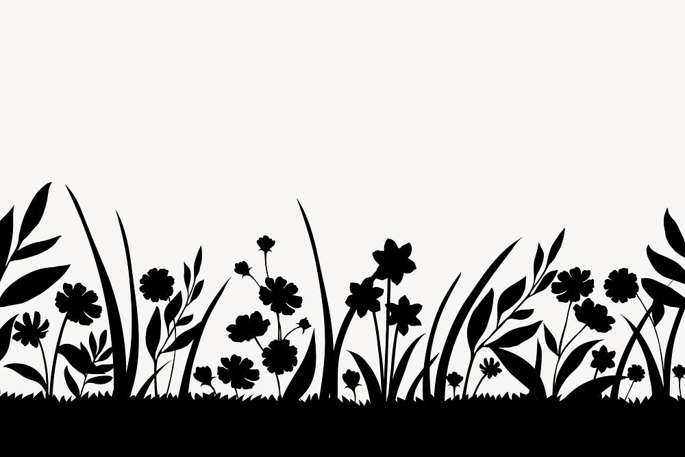 Spring silhouette background, nature border clipart psd