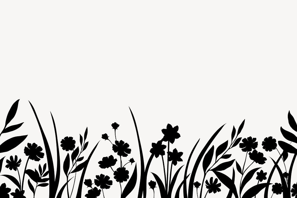 Silhouette flower border, beige background illustration
