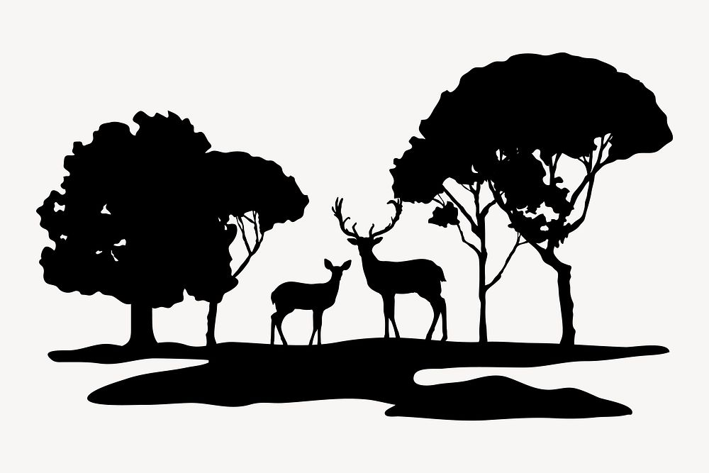 Wildlife silhouette, deer nature collage element vector