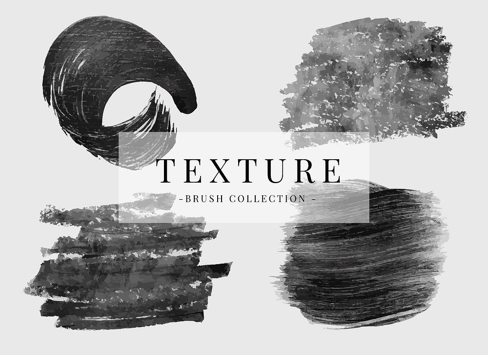 Black oil paint brush stroke textures set on a plain gray background vector