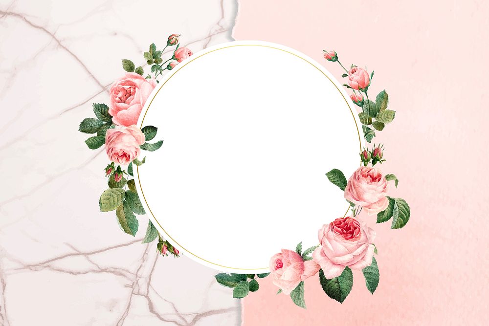 Floral round frame on a marble background vector