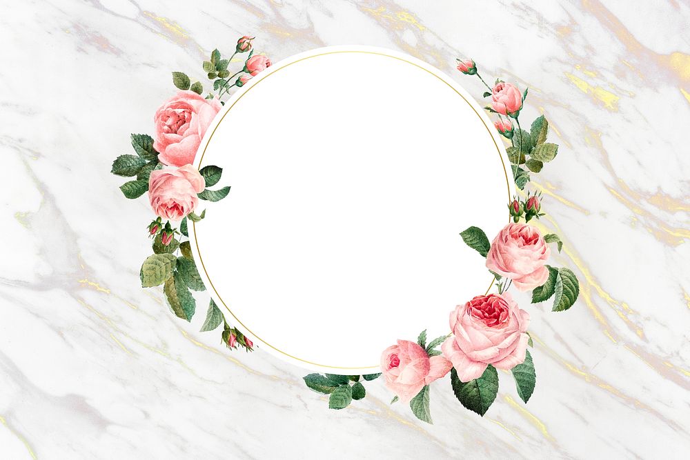 Floral round frame on a marble background illustration