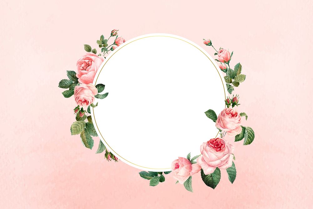Floral round frame on a paper background vector
