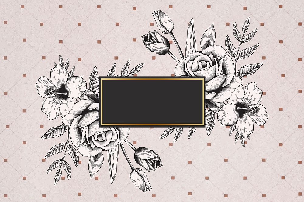 Floral frame on brown grid background vector