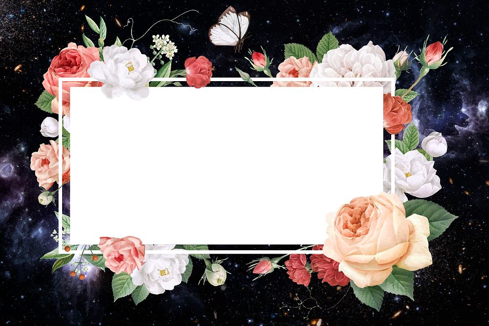 Rectangular frame decorated with roses vector