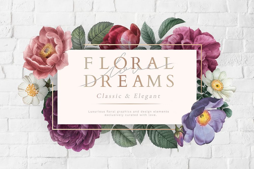 Floral dreams on a white brick wall illustration