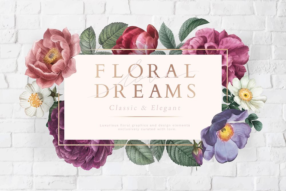 Floral dreams banner on a white brick wall vector