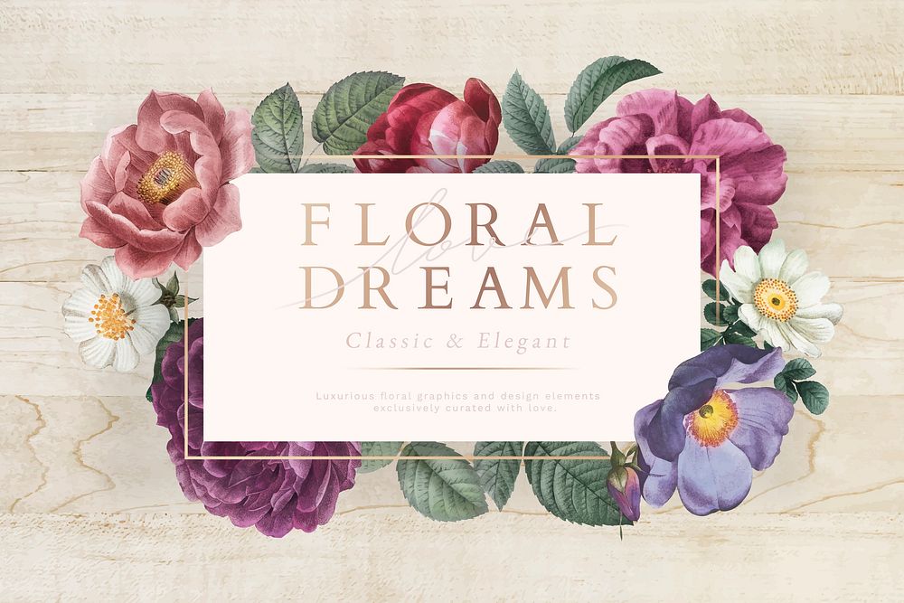 Floral banner on a wooden background vector