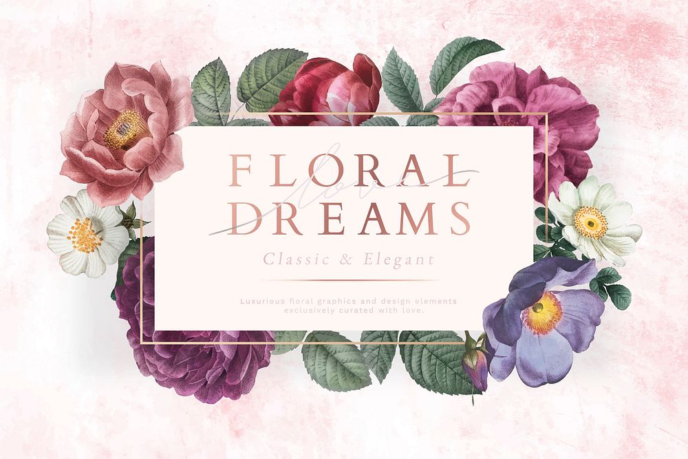 Floral dreams banner on a pink concrete wall vector