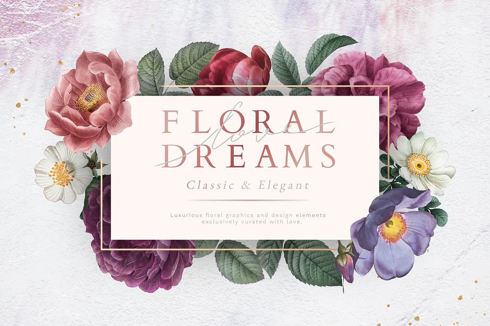 Floral dreams banner on a white concrete wall illustration
