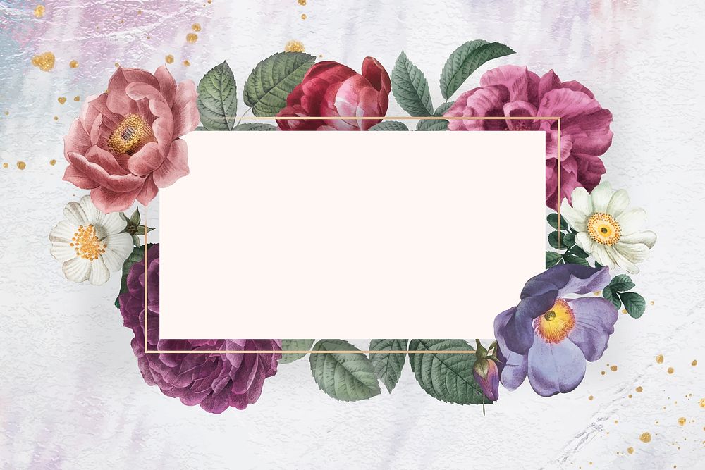 Floral frame on a white concrete wall vector