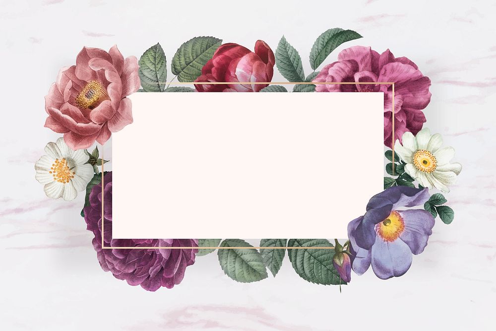 Floral banner on a marble textured background vector