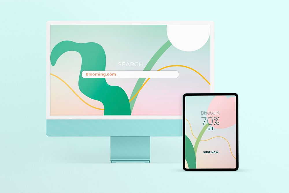 Multi-device screen mockup, computer, tablet in aesthetic design psd