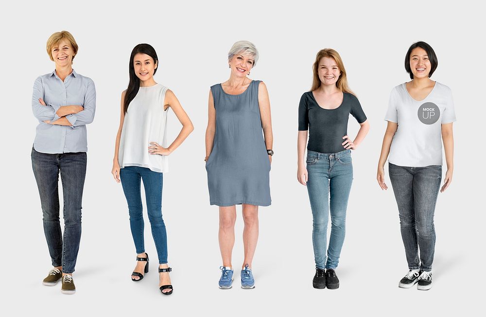 Happy diverse woman wearing shirt mockups