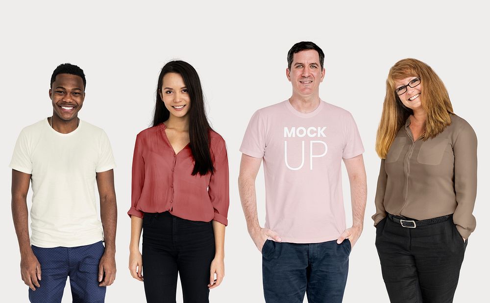 Happy diverse people wearing shirt mockups