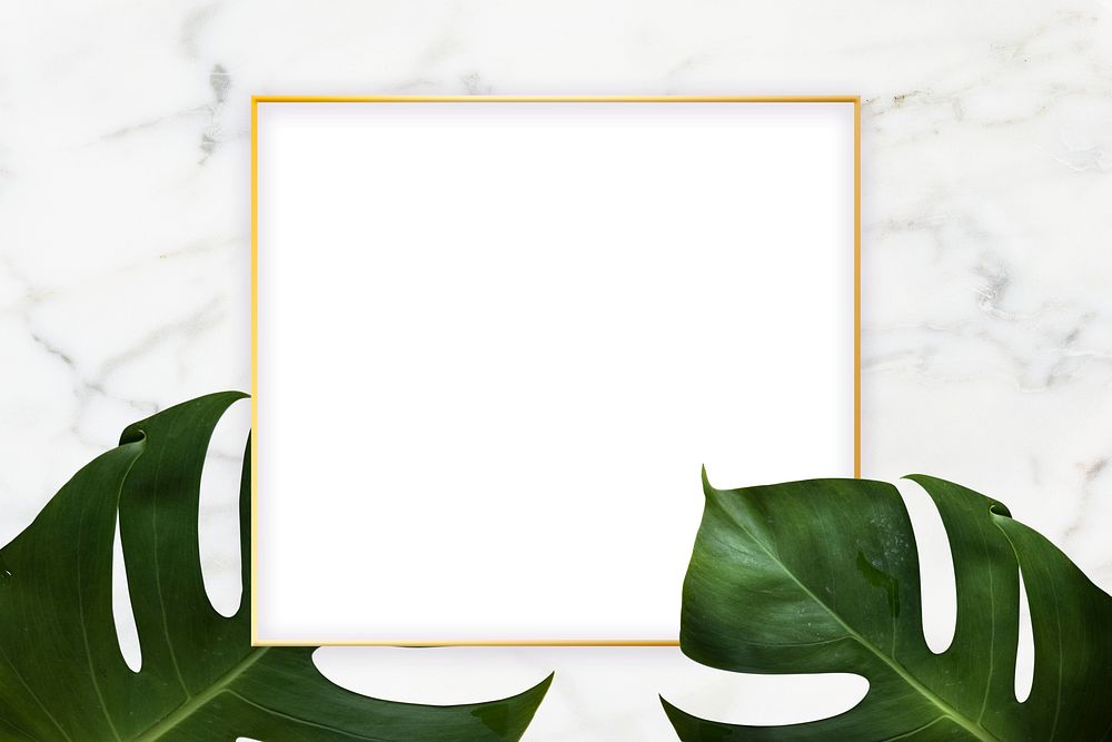Square golden frame on a marble background