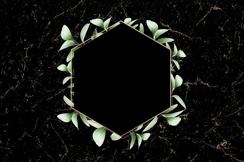 Hexagon golden frame on a marble background vector