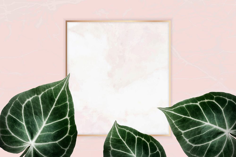 Square golden nature frame on a pink background vector