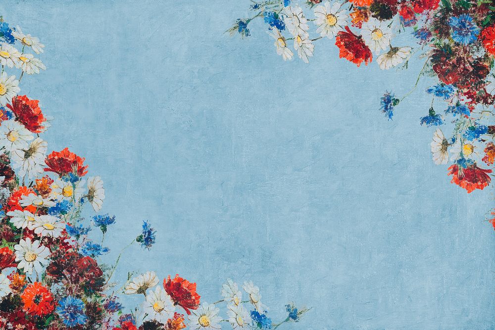 Blue floral wall textured background