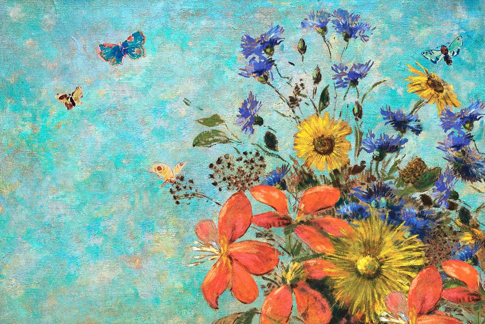 Colorful flowers on a textured wall illustration