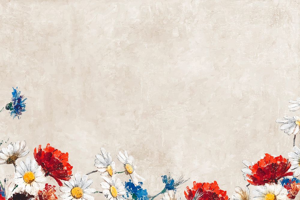 Red and white flowers on beige oil paint background vector