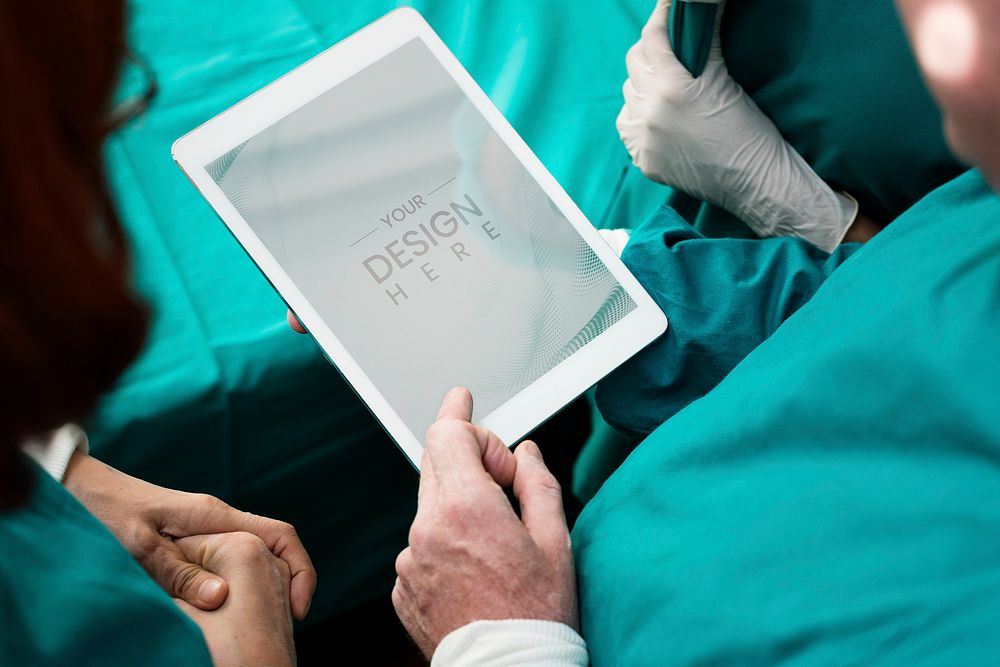 Surgeon using a digital tablet mockup
