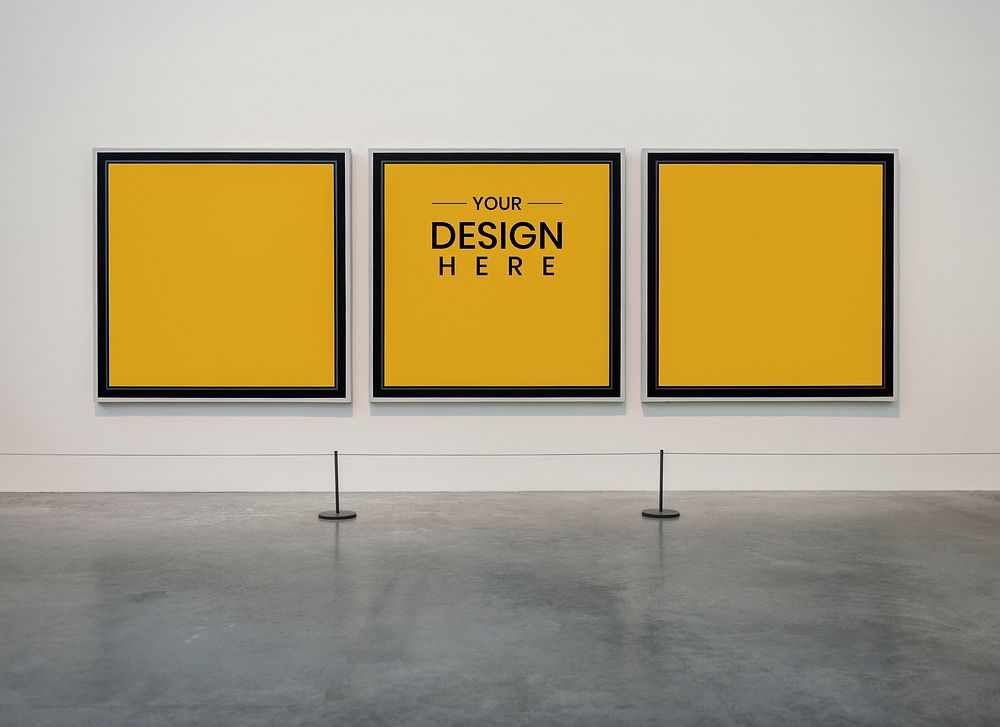 Yellow frame mockups in an exhibition