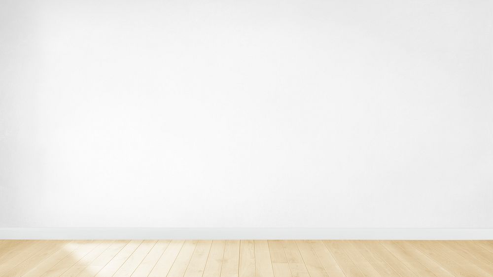 White wall mockup with a wooden floor website banner template